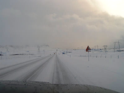 HveragerdiーSelfoss間の雪道・１号線